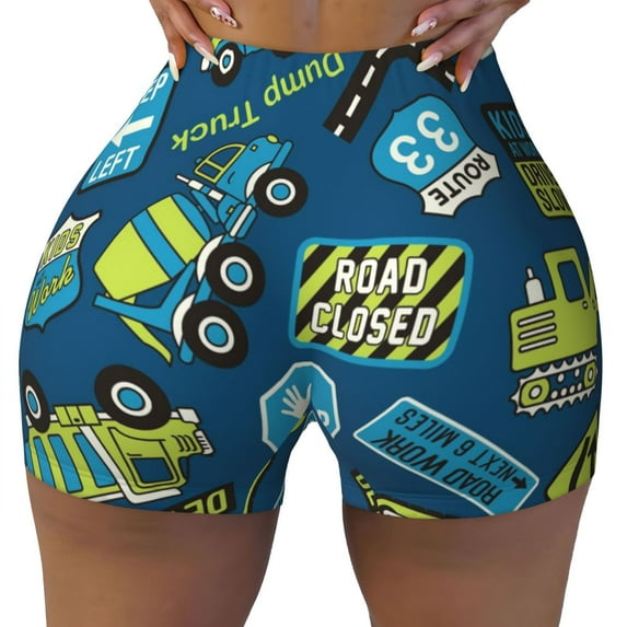 Kdxio Dump Truck Print Workout Shorts for Women Seamless Soft Smooth Gym Yoga Scrunch Active Shorts