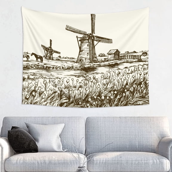 Kdxio Dutch Windmill Wall Hanging Tapestries Banner For Bedroom College Dorm Home Living Room Party Decor 29X37 In