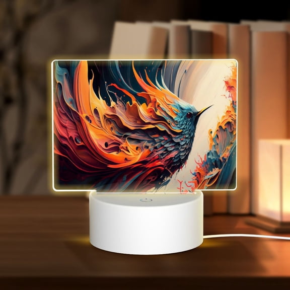 Kdxio Dynamic Fire Bird Art Rectangular Acrylic Night Light Acrylic Sleep Night Light Friend Gifts for Birthday Gifts for Women Teens Boys Girls