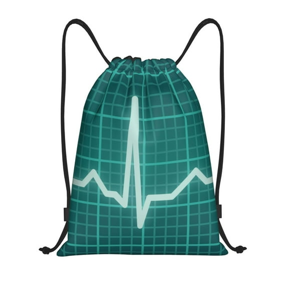 Kdxio ECG Wave Print Drawstring Backpack Bag,Waterproof Draw String Back Sack, Gym Drawstring Bags Swim Bag For Unisex