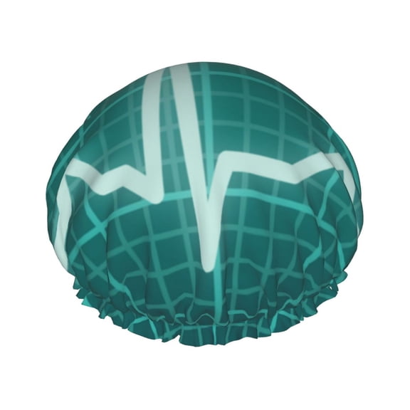 Kdxio ECG Wave Print Shower Cap for Women,Elastic and Reusable,Double Waterproof Layers Bathing Hat