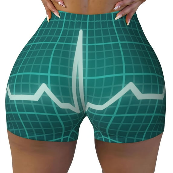 Kdxio ECG Wave Print Workout Shorts for Women Seamless Soft Smooth Gym Yoga Scrunch Active Shorts