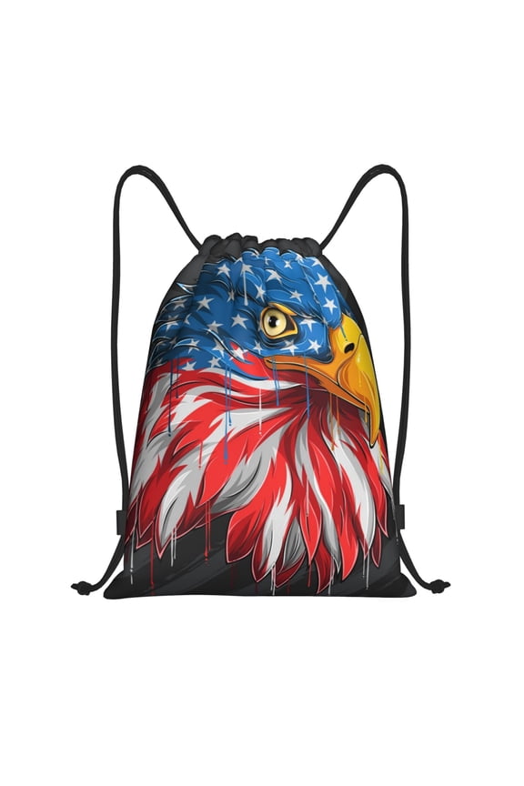 Eagle Head With American Flag Print Drawstring Backpack Bag,Waterproof Draw String Back Sack, Gym Drawstring Bags Swim Bag For Unisex