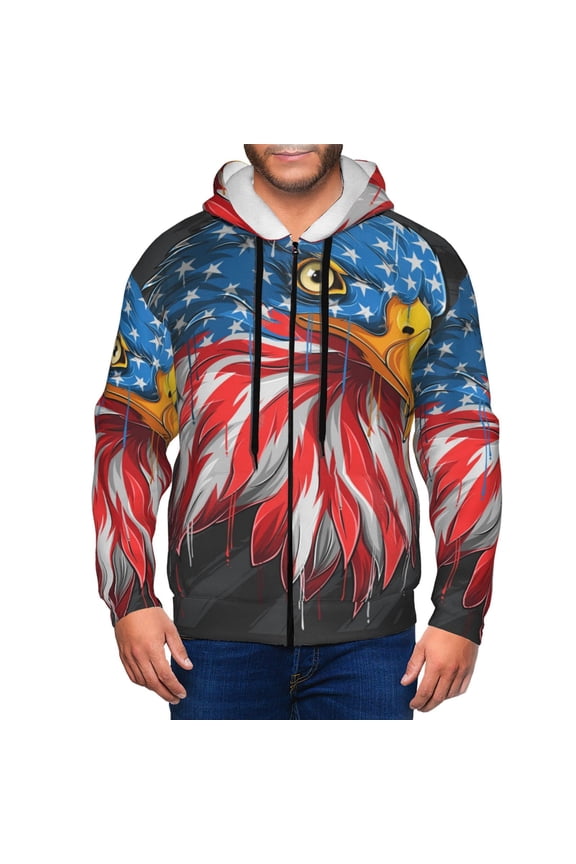Eagle Head With American Flag Print Men Hoodies Casual Hoodies for Men with Zip Pockets Full Zip Long Sleeve Sweatshirt Sports Hooded Jacket-Medium