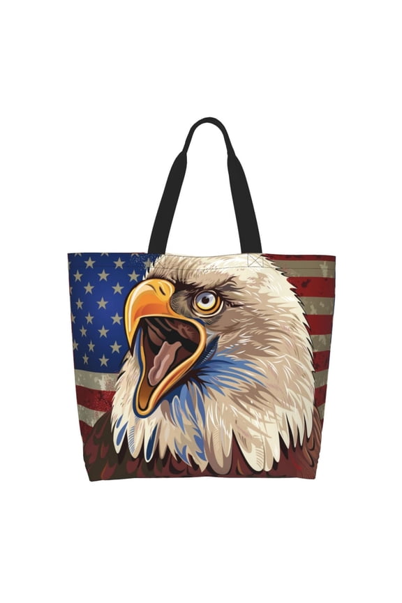 Eagle With USA Flags Casual Tote Bags Women Big Capacity Shoulder Bag for Women Travel Shoulder Bags Handbags