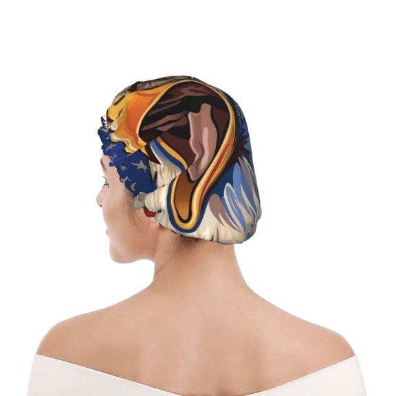 Kdxio Eagle With USA Flags Print Shower Cap for Women,Elastic and Reusable,Double Waterproof Layers Bathing Hat