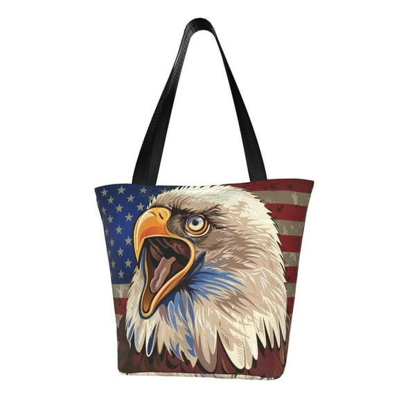 Kdxio Eagle With USA Flags Women Reusable Grocery Bags Foldable Ripstop,Reusable Shopping Bags for Shopping,Gym,Gift