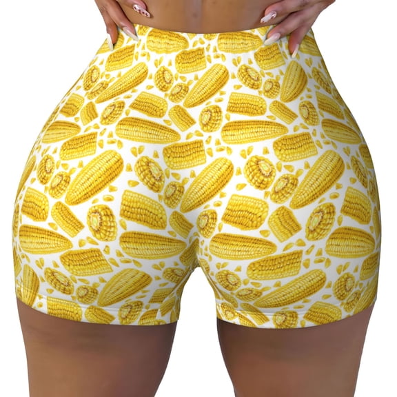 Kdxio Ears Of Corn Print Workout Shorts for Women Seamless Soft Smooth Gym Yoga Scrunch Active Shorts