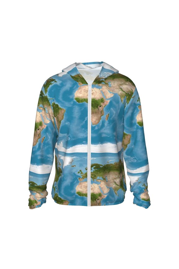 Earth View World Map Print Women Men Sun Protection UPF 50+ Jackets Zip Up Long Sleeve Hoodie Hiking Lightweight with Pockets