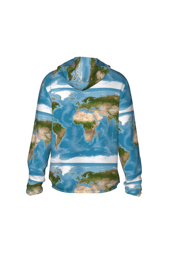 Earth View World Map Print Women Men Sun Protection UPF 50+ Jackets Zip Up Long Sleeve Hoodie Hiking Lightweight with Pockets