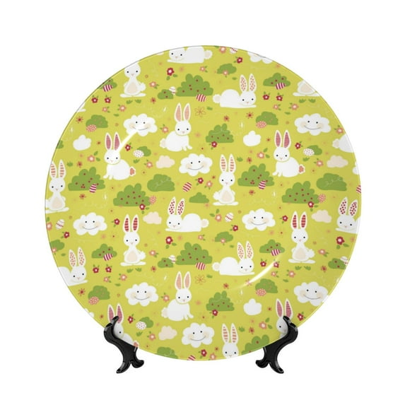 Kdxio Easter Bunny Bone China Decorative Plate Ceramic Decorative Plate for Home Office Wall Stand Decorative Plates for Home Bedroom-7in