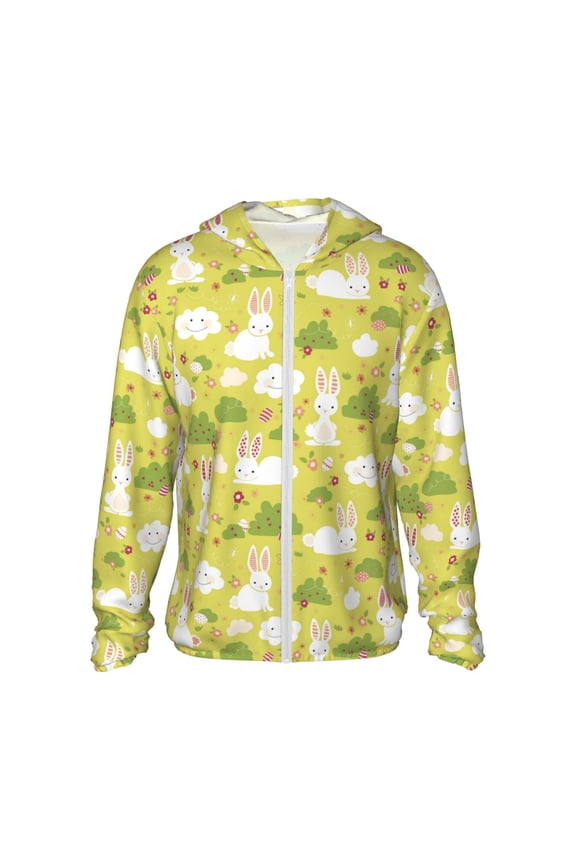 Easter Bunny Print Women Men Sun Protection UPF 50+ Jackets Zip Up Long Sleeve Hoodie Hiking Lightweight with Pockets