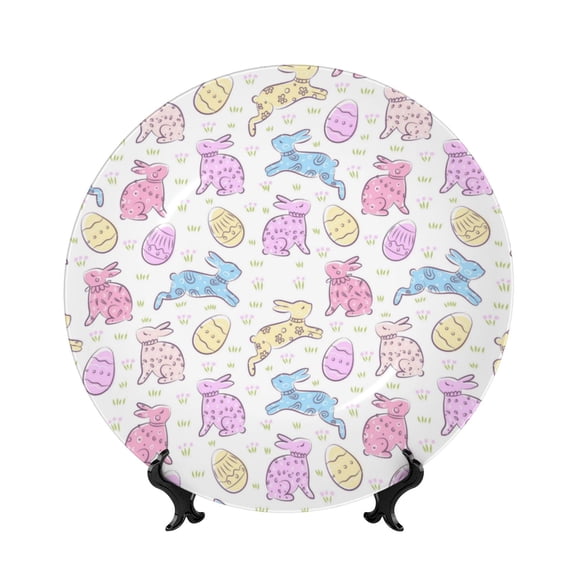 Kdxio Easter Colorful Rabbit Bone China Decorative Plate Ceramic Decorative Plate for Home Office Wall Stand Decorative Plates for Home Bedroom-7in