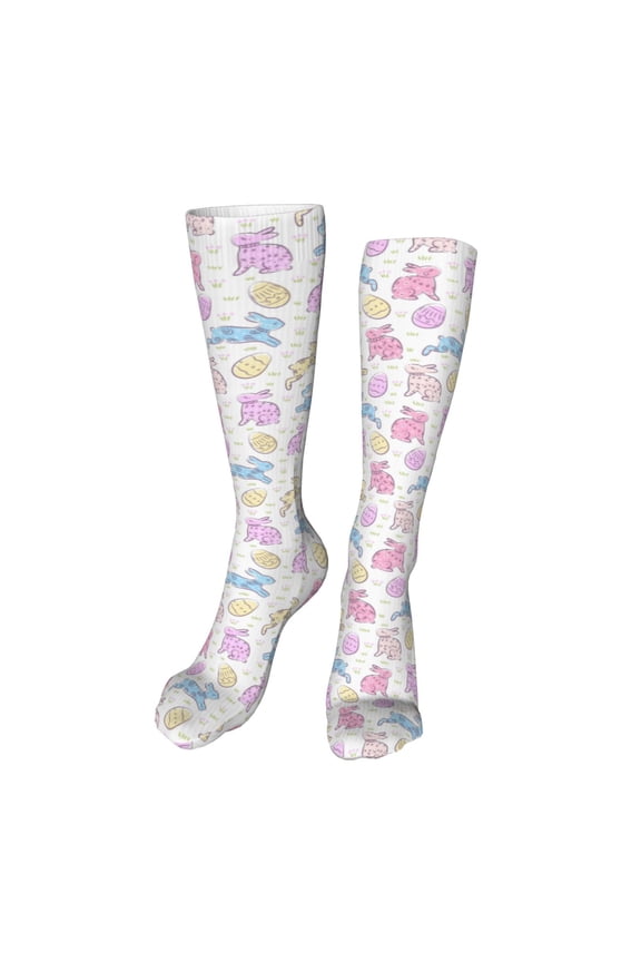Easter Colorful Rabbit Funny Silky Novelty Funky Long Knee High Socks Soft 3D Print Cosplay Crazy Stockings for Men Women