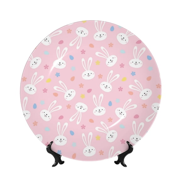 Kdxio Easter Cute Rabbit Bone China Decorative Plate Ceramic Decorative Plate for Home Office Wall Stand Decorative Plates for Home Bedroom-10in