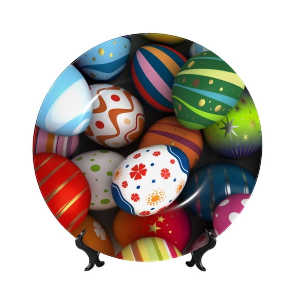 Kdxio Easter Egg Bone China Decorative Plate Ceramic Decorative Plate for Home Office Wall Stand Decorative Plates for Home Bedroom-7in