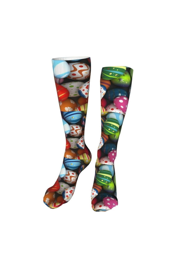 Easter Egg Funny Silky Novelty Funky Long Knee High Socks Soft 3D Print Cosplay Crazy Stockings for Men Women