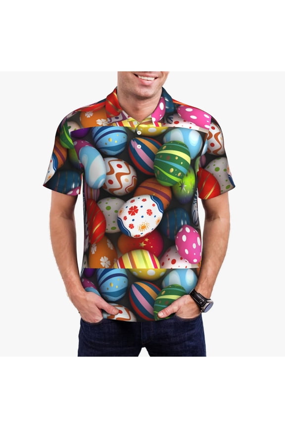 Easter Egg Print Men's Short Sleeve Polo Shirt,Midweight Men's Shirt