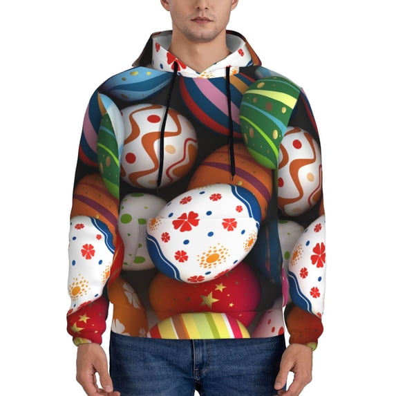 Kdxio Easter Egg Print Mens Casual Hooded Collar Drawstring Hoodies Pullover Sweatshirts Casual Long Sleeve Shirts-X-Large