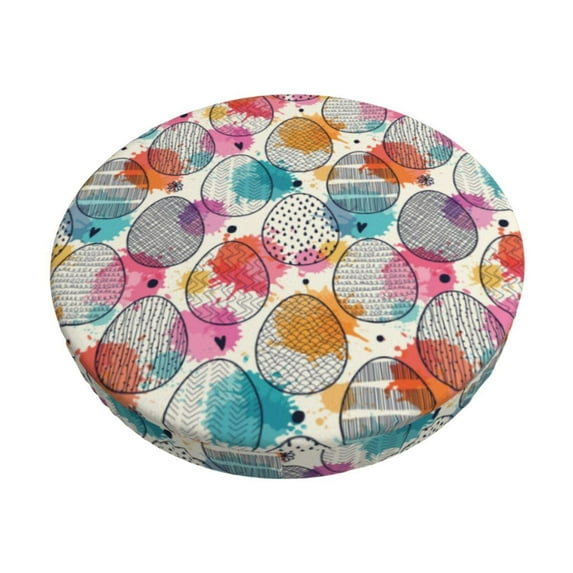 Kdxio Easter Egg Print Stool Covers Round,Stretch Round Bar Stool Covers Washable Bar Stool Cushion Slipcover for 12-15 Inch Chair