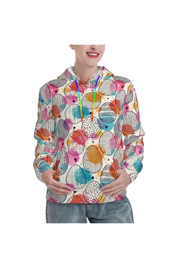 Easter Egg Print Womens Oversized Hoodies Sweatshirts Hooded Pullover Tops Sweaters Casual-Large