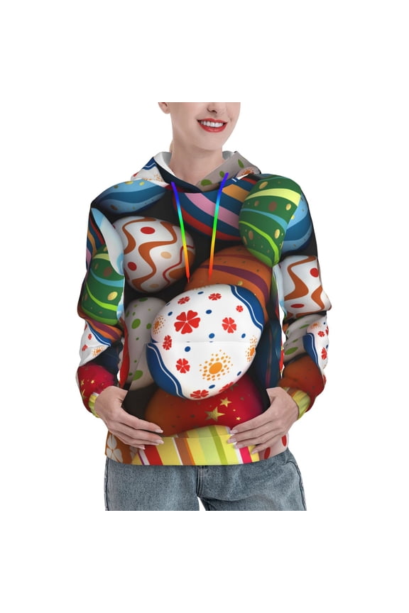 Easter Egg Print Womens Oversized Hoodies Sweatshirts Hooded Pullover Tops Sweaters Casual-Large