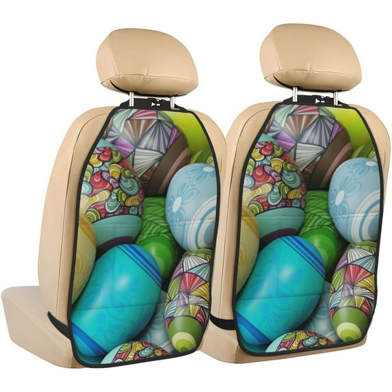 Kdxio Easter Egg1 Print 2 Pack Car Kick Mat Seat Cover Back Protector Mat with Pockets for Organizer Backseat Protector and Storage Anti Kick Pad for Vehicles
