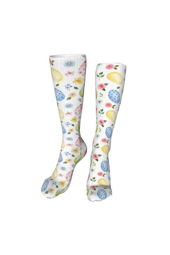 Easter Egg3 Funny Silky Novelty Funky Long Knee High Socks Soft 3D Print Cosplay Crazy Stockings for Men Women