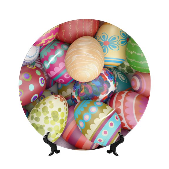 Kdxio Easter Eggs Bone China Decorative Plate Ceramic Decorative Plate for Home Office Wall Stand Decorative Plates for Home Bedroom-7in