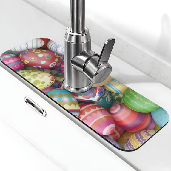 Kdxio Easter Eggs Pattern Non-Slip Diatom Mud Faucet Drain Pad,Self Absorbent Mat for Kitchen Sink for Variety Kitchen & Bathroom Countertops