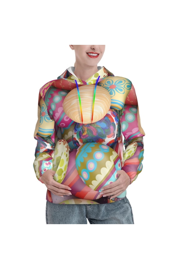 Easter Eggs Print Womens Oversized Hoodies Sweatshirts Hooded Pullover Tops Sweaters Casual-Medium