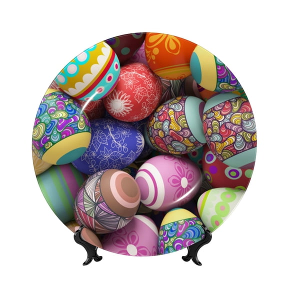 Kdxio Easter Eggs1 Bone China Decorative Plate Ceramic Decorative Plate for Home Office Wall Stand Decorative Plates for Home Bedroom-10in