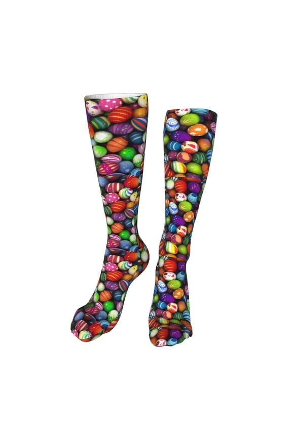 Easter Eggs2 Funny Silky Novelty Funky Long Knee High Socks Soft 3D Print Cosplay Crazy Stockings for Men Women