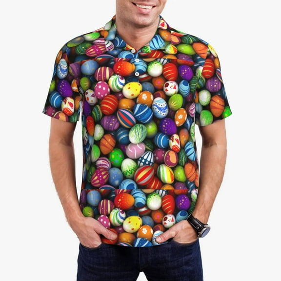 Kdxio Easter Eggs2 Print Men's Short Sleeve Polo Shirt,Midweight Men's Shirt