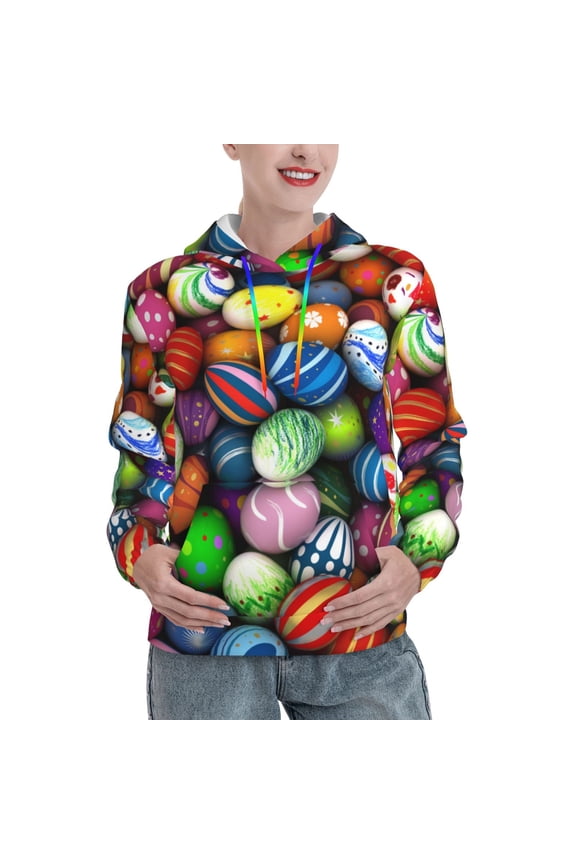 Easter Eggs2 Print Womens Oversized Hoodies Sweatshirts Hooded Pullover Tops Sweaters Casual-Large