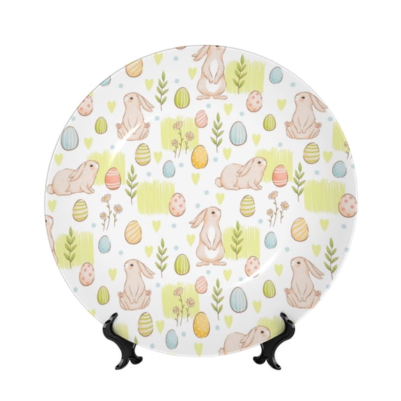Kdxio Easter Rabbit Bone China Decorative Plate Ceramic Decorative Plate for Home Office Wall Stand Decorative Plates for Home Bedroom-10in