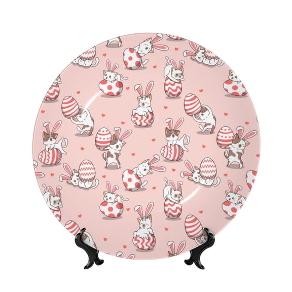 Kdxio Easter Rabbit Bone China Decorative Plate Ceramic Decorative Plate for Home Office Wall Stand Decorative Plates for Home Bedroom-10in