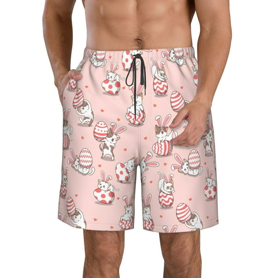 Kdxio Easter Rabbit Pattern Mens Casual Shorts - Drawstring Summer Beach Sports Shorts for Men