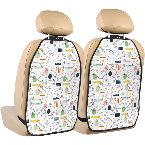 Kdxio Easter Rabbit Print 2 Pack Car Kick Mat Seat Cover Back Protector Mat with Pockets for Organizer Backseat Protector and Storage Anti Kick Pad for Vehicles