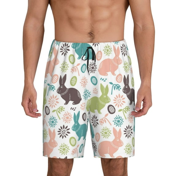 Kdxio Easter Rabbit Print Mens Sleep Shorts Bottoms Soft Comfy Pajama Wear Pants with Drawstring Pockets