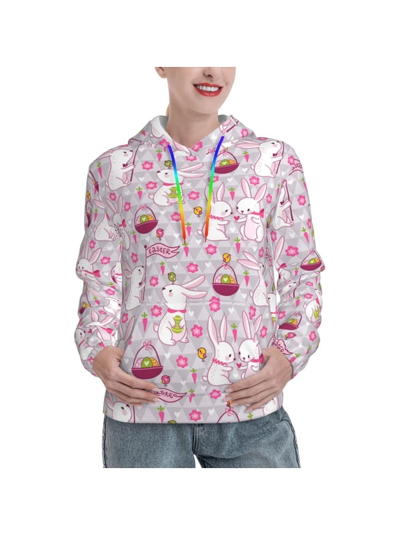 Easter Rabbit Print Womens Oversized Hoodies Sweatshirts Hooded Pullover Tops Sweaters Casual-XX-Large
