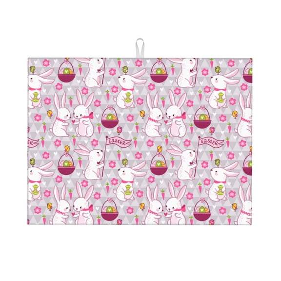 Kdxio Easter Rabbit for Dish Drying Mat,24*18 inch Absorbent Dish Drainer Kitchen Counter,Large Size Dish Drying Pad for Countertops,Draining Racks