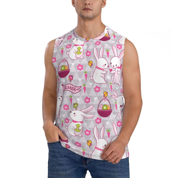 Kdxio Easter Rabbit for Men's Muscle T-shirt,Sleeveless for Workout Running Athletic Gym Lounge Casual