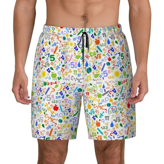Kdxio Education And Science Print Men's Swim Trunks with Compression Liner 7 Inch Inseam Quick Dry Swim Shorts