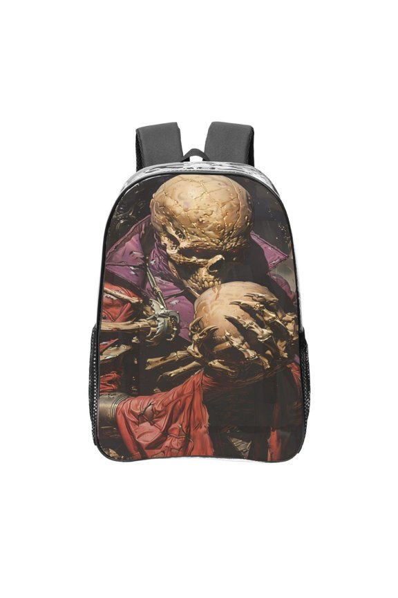 Eerie Skull Holding Another Clear Backpack, Transparent Bookbag for School for Women Men, Capacity Clear Bag for College, Travel