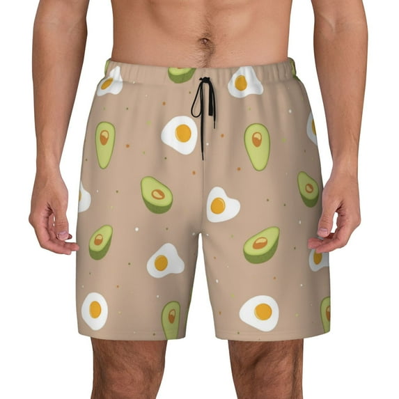 Kdxio Egg And Avocado Print Men'S Swim Trunks With Compression Liner 7 Inch Inseam Quick Dry Swim Shorts