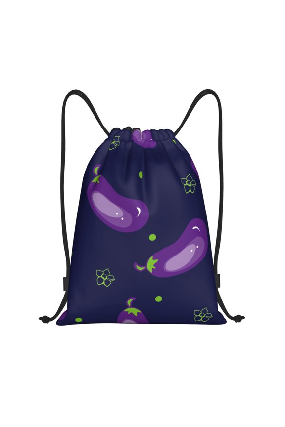 Eggplant Print Drawstring Backpack Bag,Waterproof Draw String Back Sack, Gym Drawstring Bags Swim Bag For Unisex