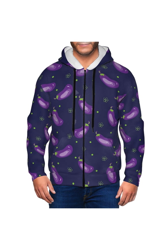 Eggplant Print Men Hoodies Casual Hoodies for Men with Zip Pockets Full Zip Long Sleeve Sweatshirt Sports Hooded Jacket-Large