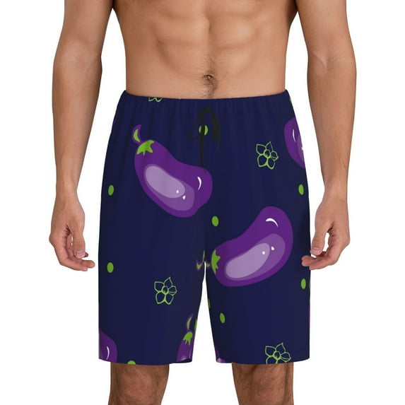 Kdxio Eggplant Print Mens Sleep Shorts Bottoms Soft Comfy Pajama Wear Pants with Drawstring Pockets
