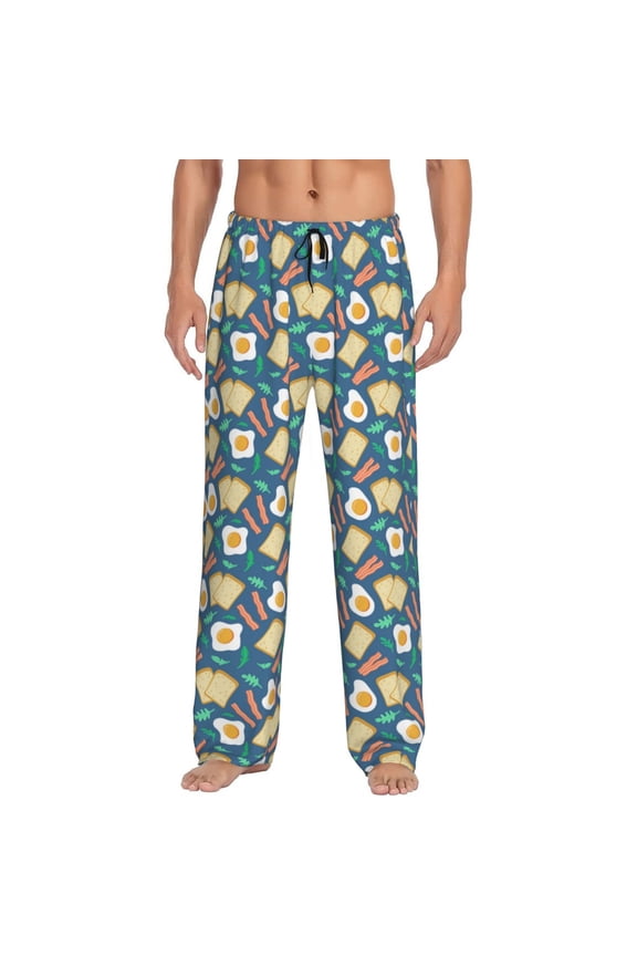 Eggs Toast Bacon And Arugula Print Men's Sleep Pajama Pant Lounge Pants with Pockets-Small